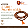 5 Mukhi Rudraksha Japa Mala — 108 Beads, Nepal Origin, Lab Certified